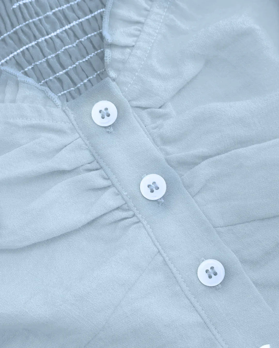 Sky Blue Ruffle Trim Ruched Button Front Top