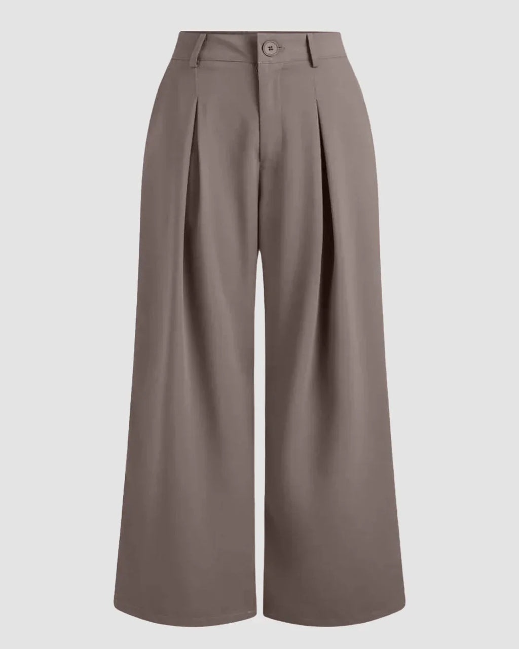 High-Waist Pleated Wide-Leg Trousers in Cappuccino Curve & Plus