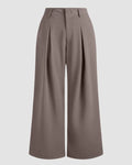 High-Waist Pleated Wide-Leg Trousers in Cappuccino Curve & Plus