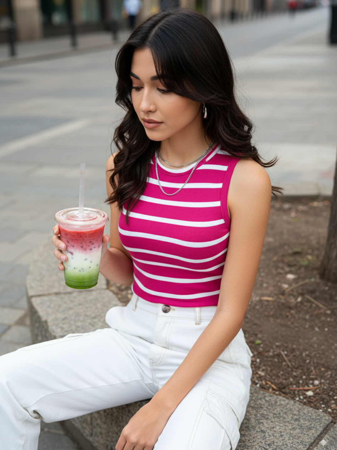 Stretchable Ribbed Sleeveless Crop Top - Pinkkup