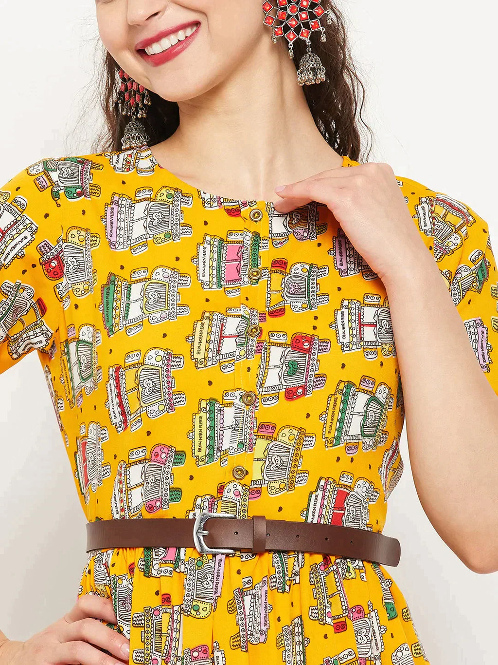Printed Maxi Dress with Belt