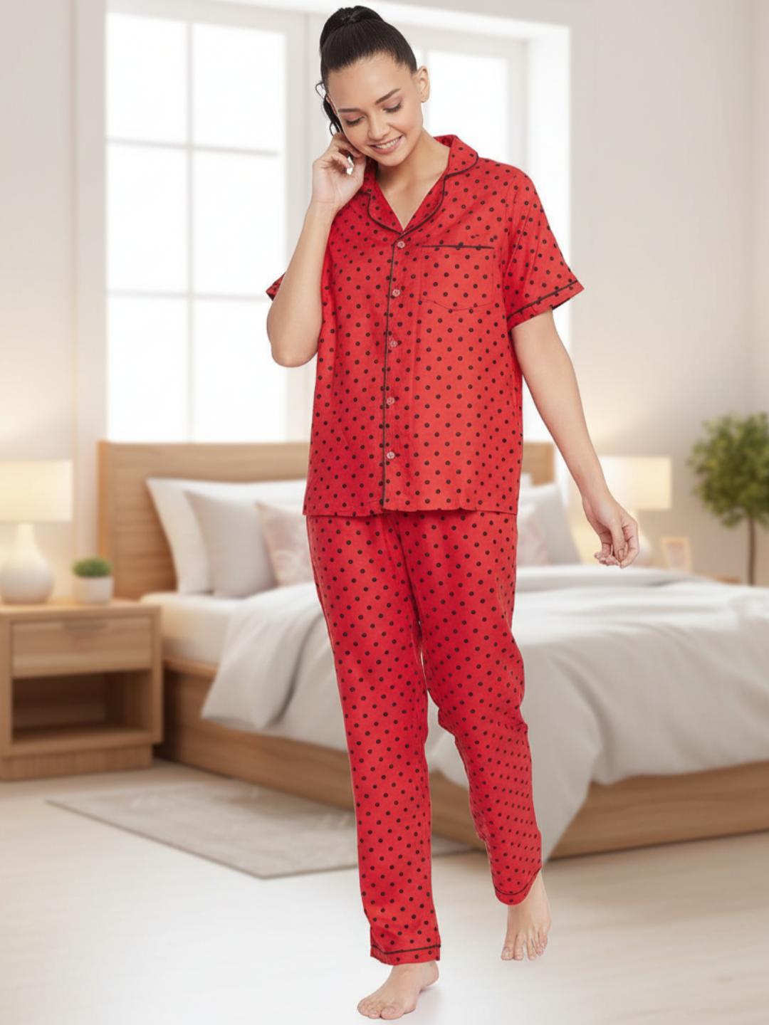 Printed Cotton Night Suit - Pinkkup