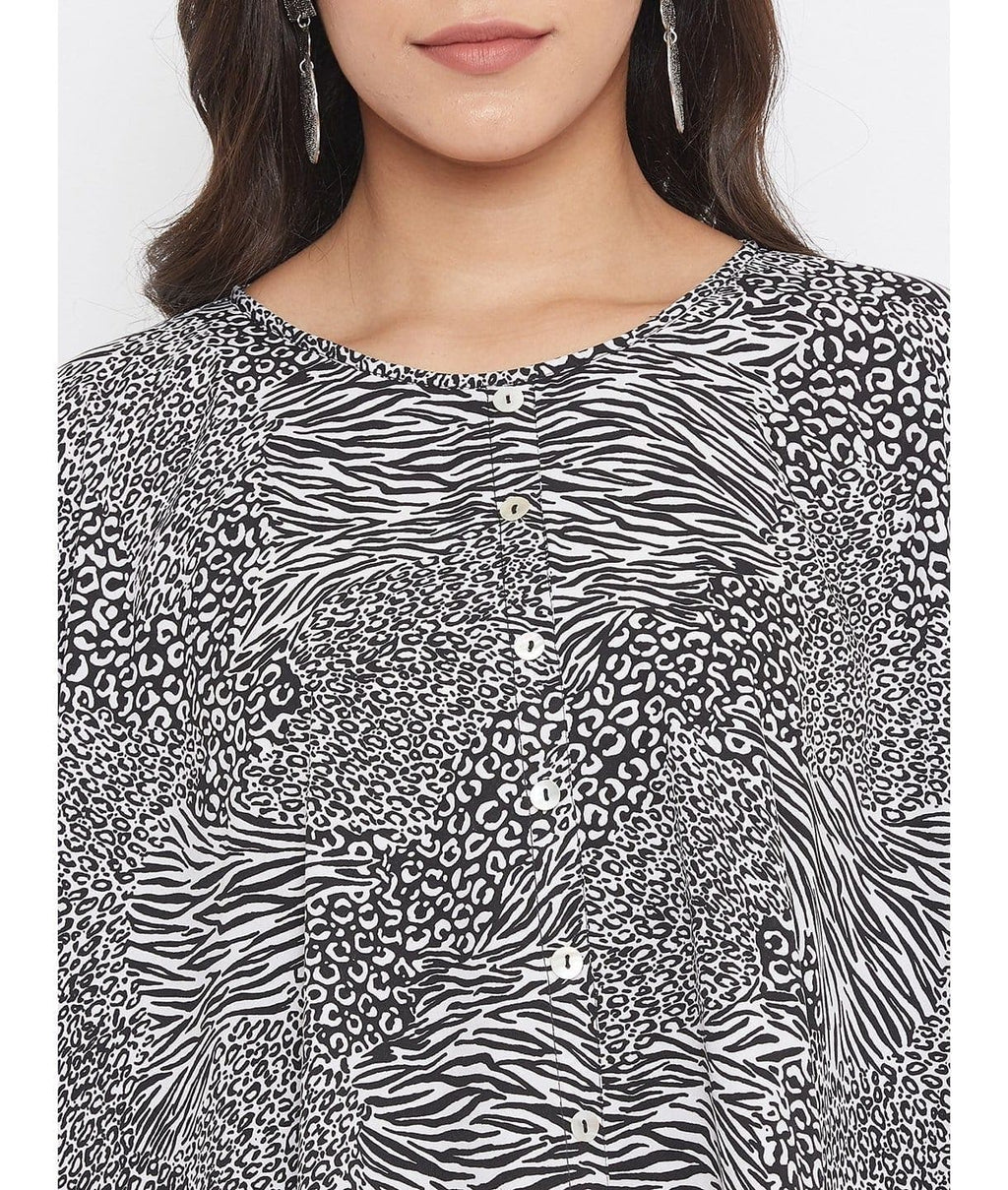 Printed Buttoned Crepe Cape Top