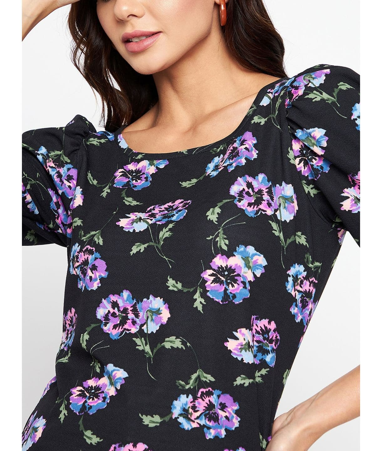 Cotton Floral Printed Stretchable Puff Sleeve Top