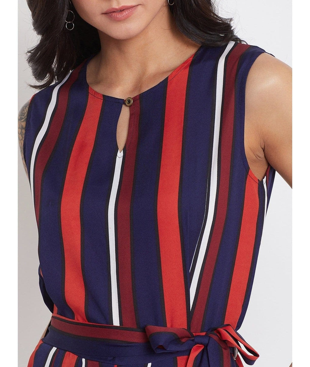 Striped Keyhole Jumpsuit with Belt