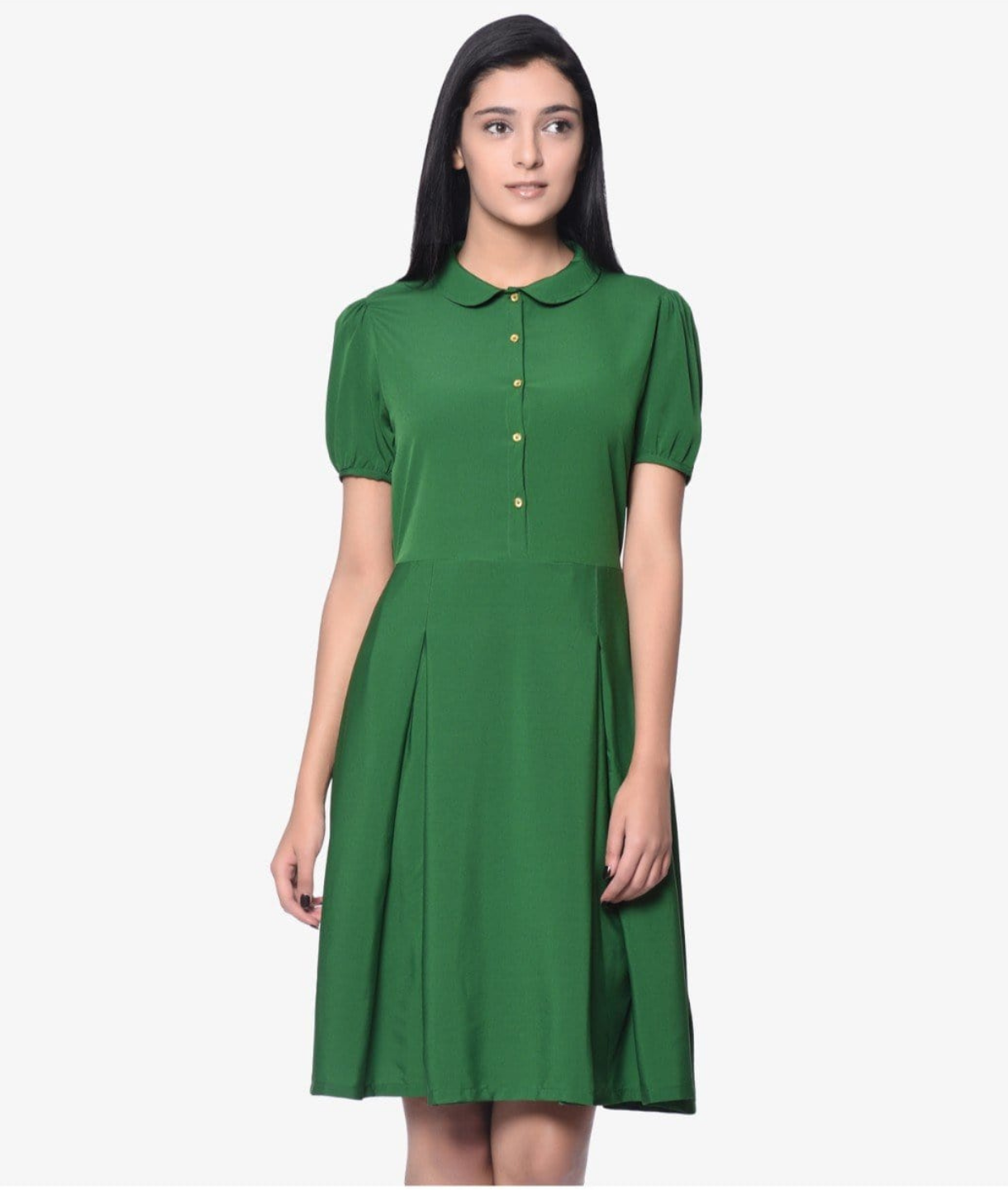Solid Peterpan Collar Skater Dress