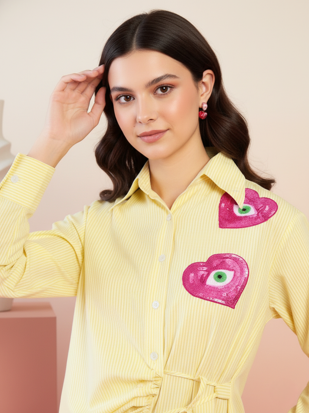 Pure Cotton Tie-Up Sequinned Shirt