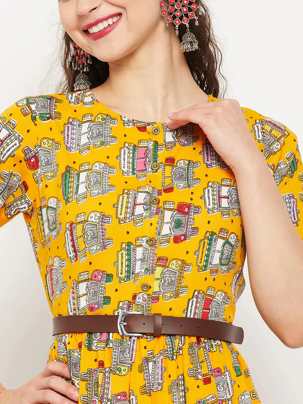 Printed Maxi Dress with Belt