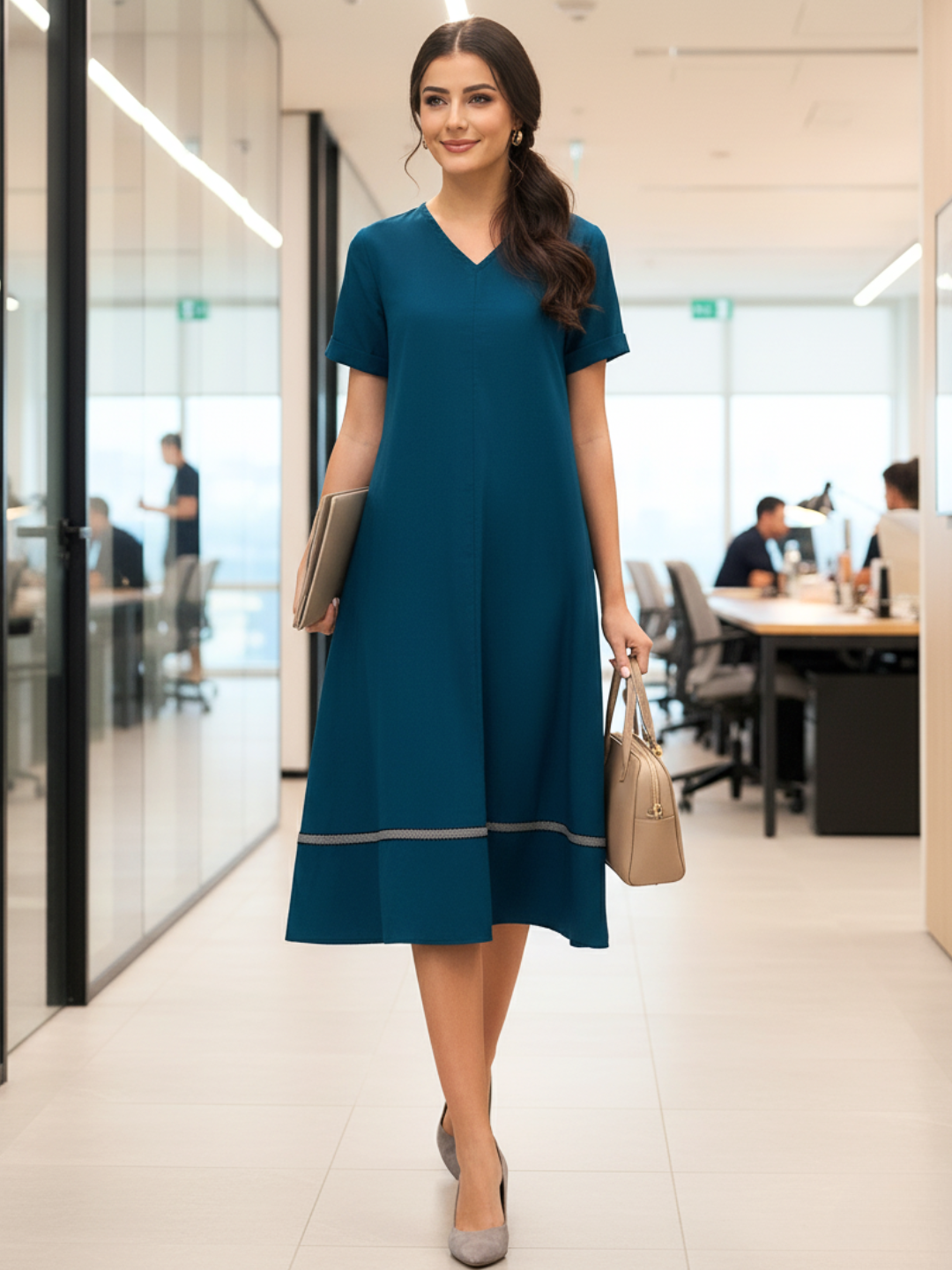 Pure Cotton A-Line Midi Dress - Pinkkup