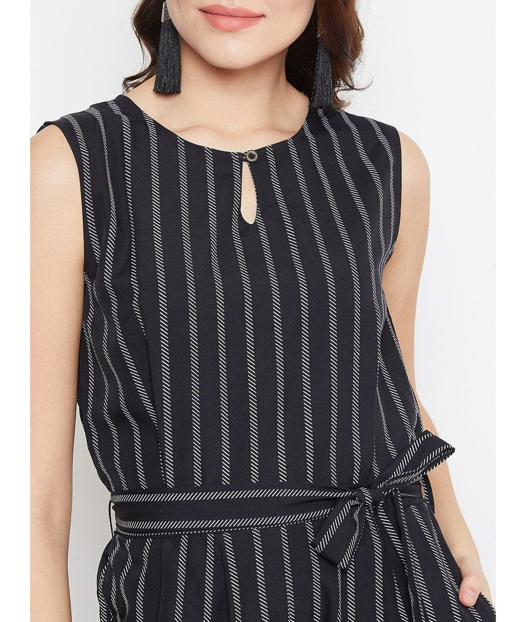 Striped Keyhole Jumpsuit with Belt