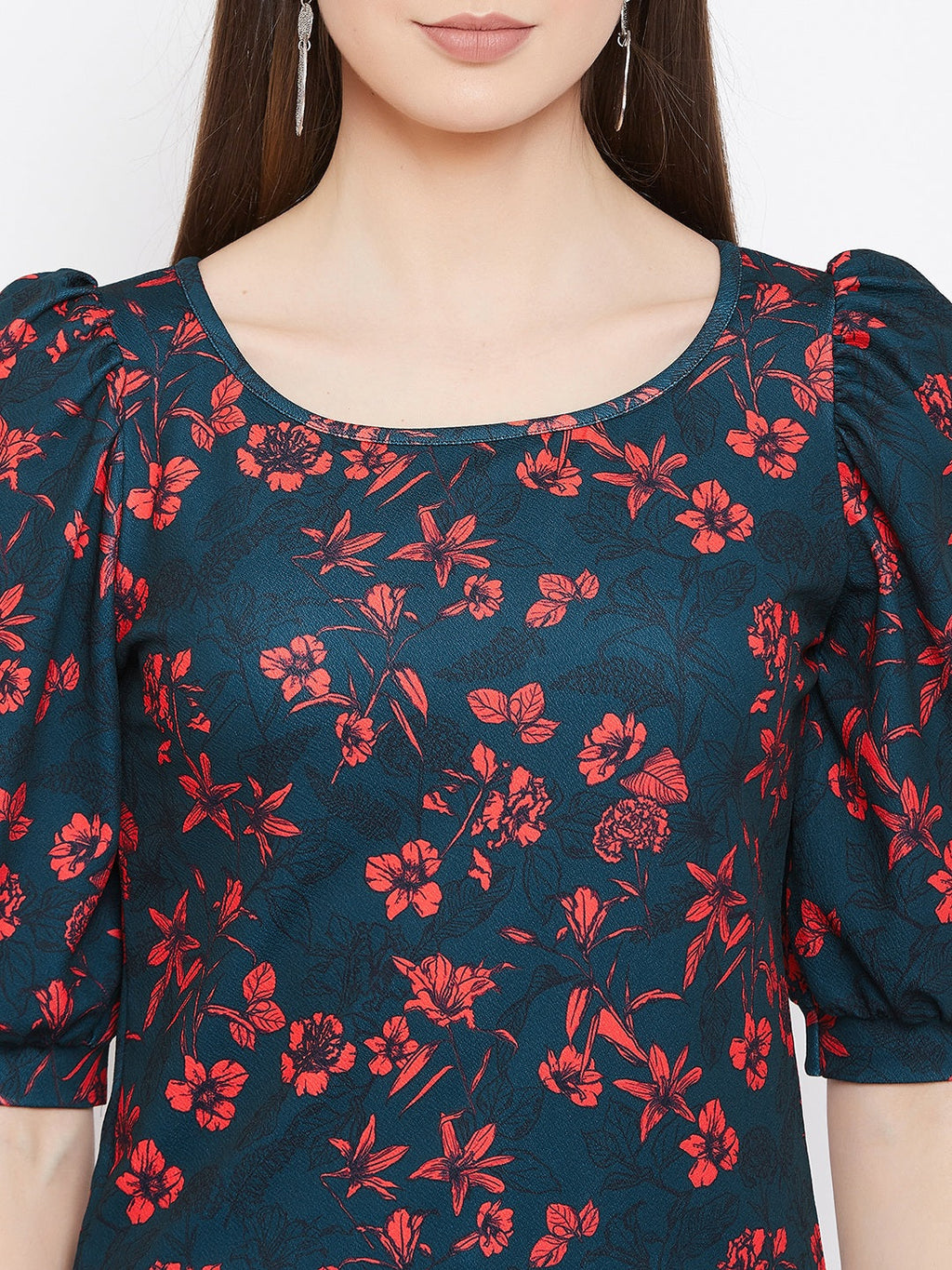 Cotton Floral Stretchable Puff Sleeve Top