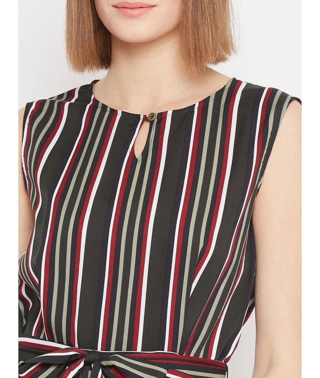 Striped Keyhole Jumpsuit with Belt