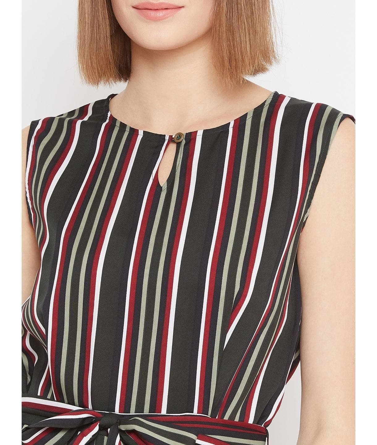 Striped Keyhole Jumpsuit with Belt