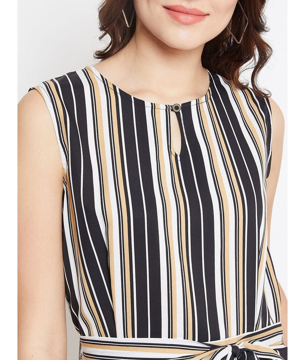 Striped Keyhole Jumpsuit with Belt