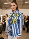 Printed Tie-Up Full Sleeve Sequinned Cotton Shirt - Pinkkup
