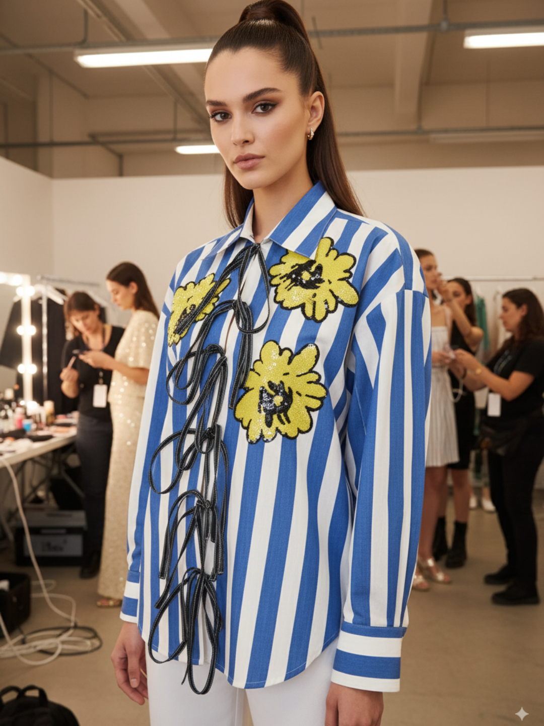 Printed Tie-Up Full Sleeve Sequinned Cotton Shirt - Pinkkup