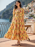 Pure Cotton Neck Tie Up Maxi Dress - Pinkkup