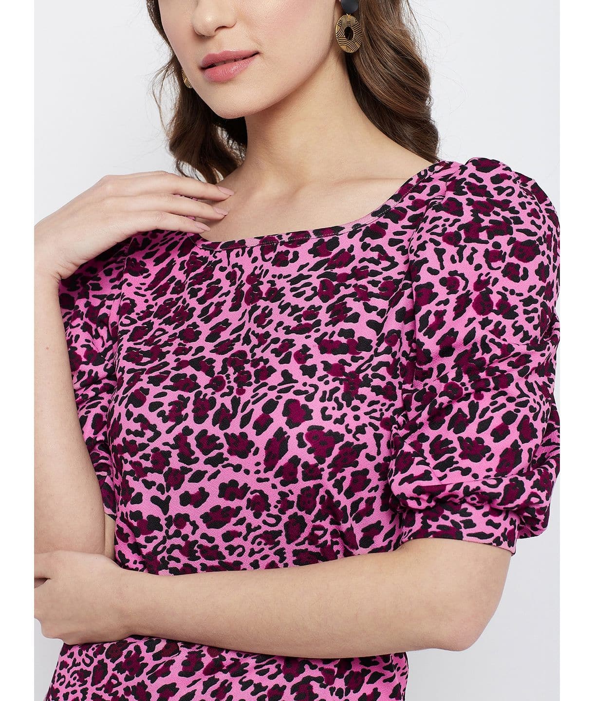 Cotton Animal Printed Stretchable Puff Sleeve Top