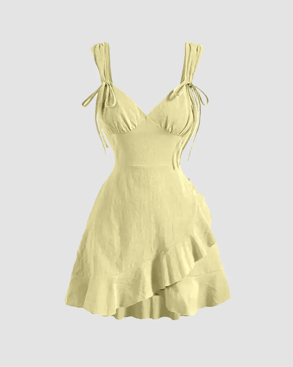 Ruffled Tie-Strap Mini Dress in French Vanilla