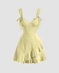 Ruffled Tie-Strap Mini Dress in French Vanilla