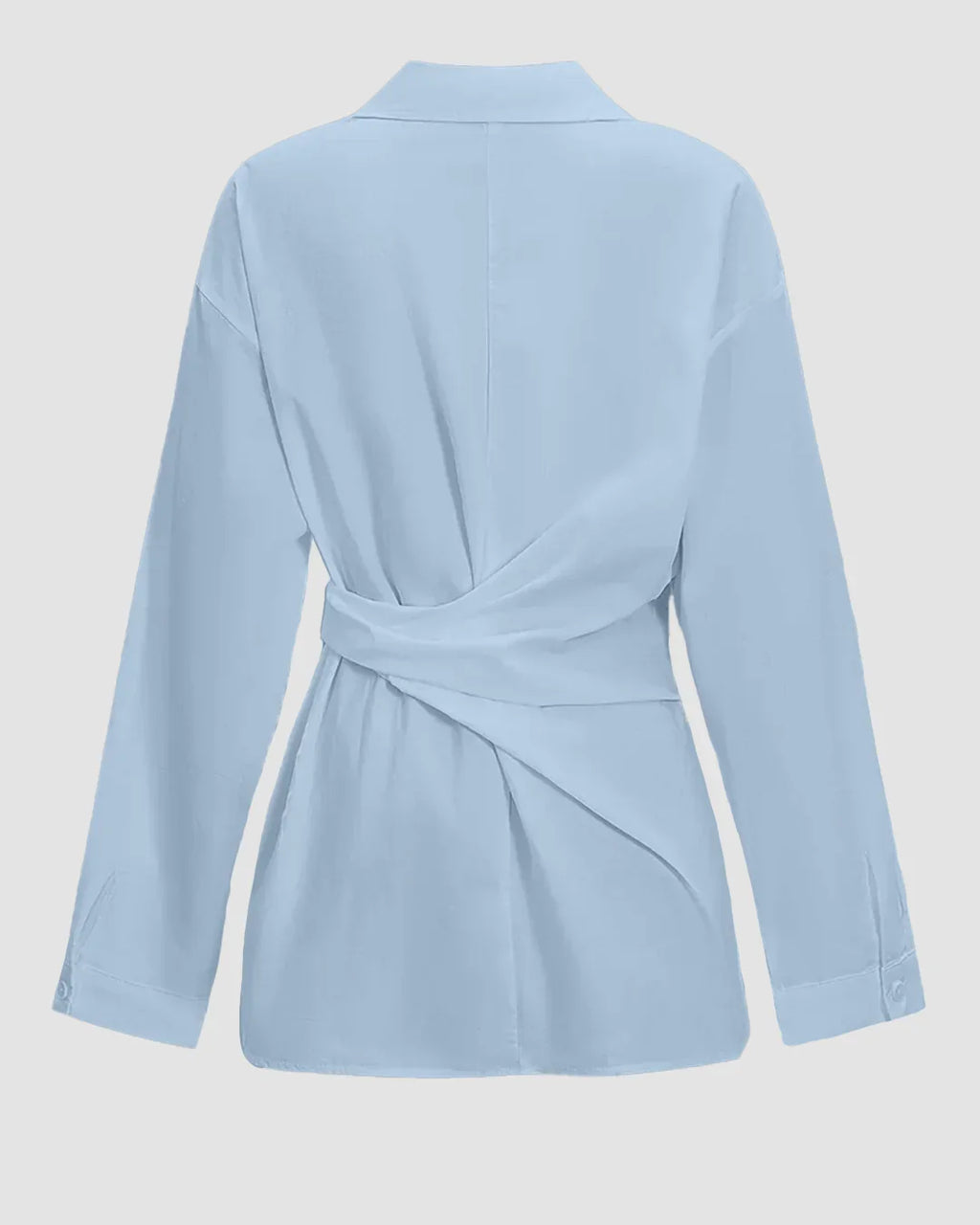 Tie Waist Button Down Long Sleeve Shirt in Sky Blue