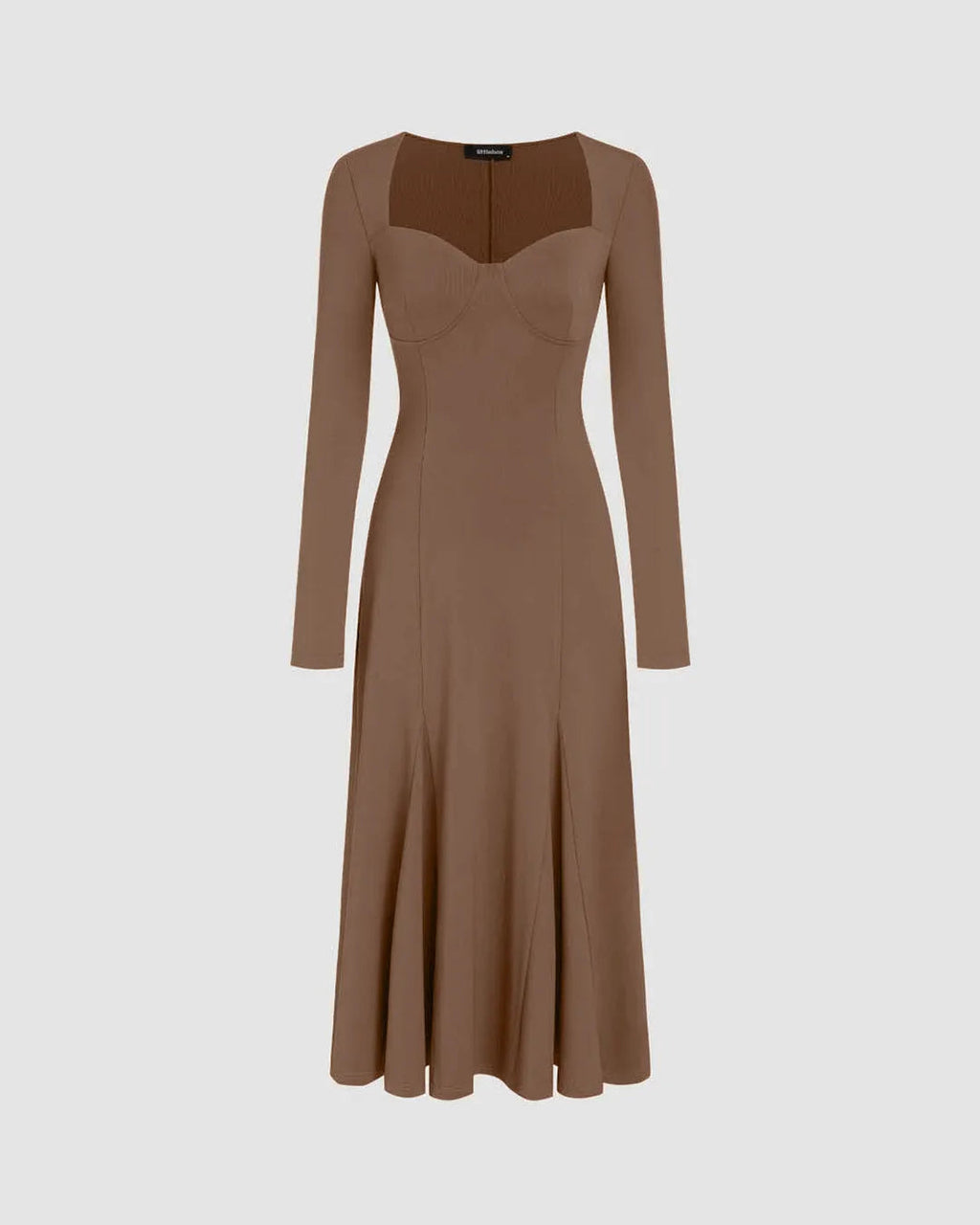 Sweetheart Neck Solid Split Maxi Dress In Brown