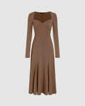Sweetheart Neck Solid Split Maxi Dress In Brown