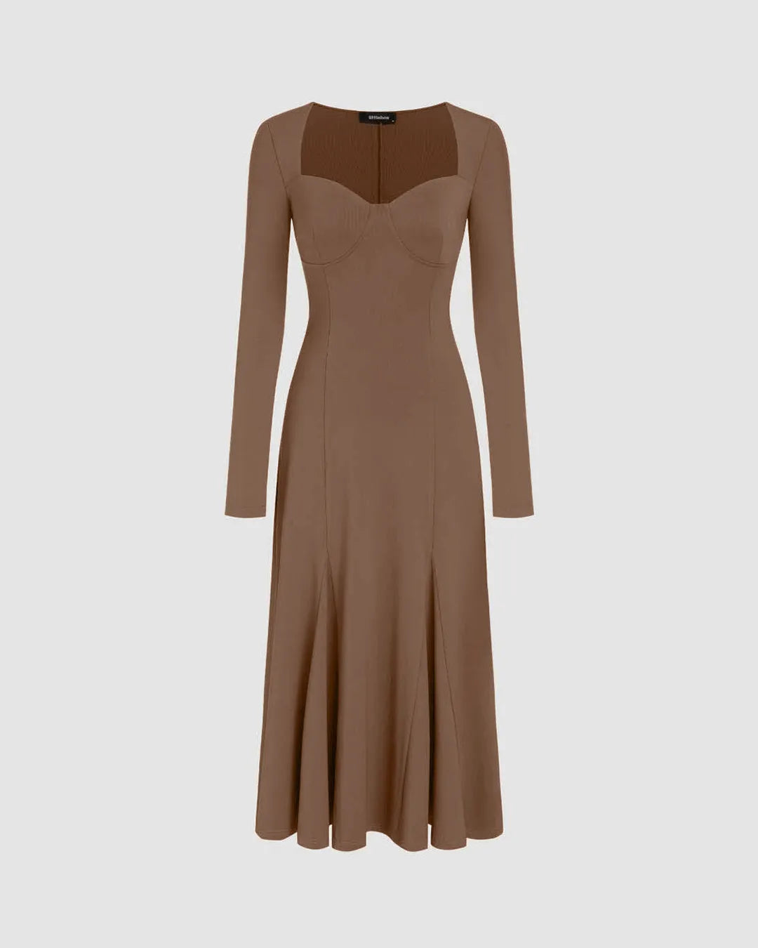 Sweetheart Neck Solid Split Maxi Dress In Brown