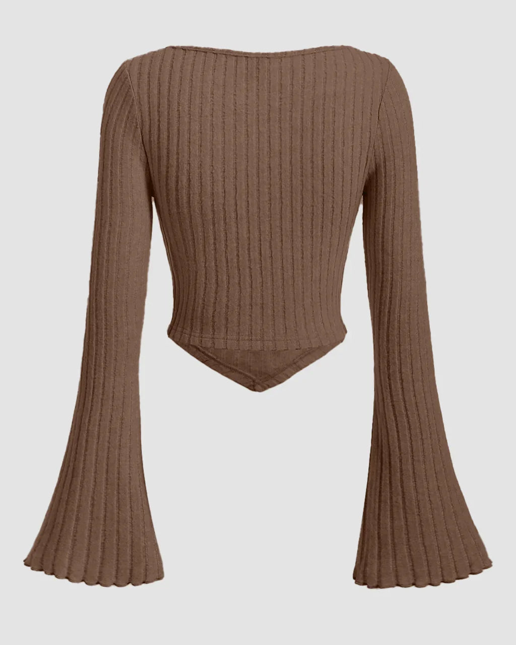 Ruched Front Square Neck Full Sleeve Top in Smokey Brown