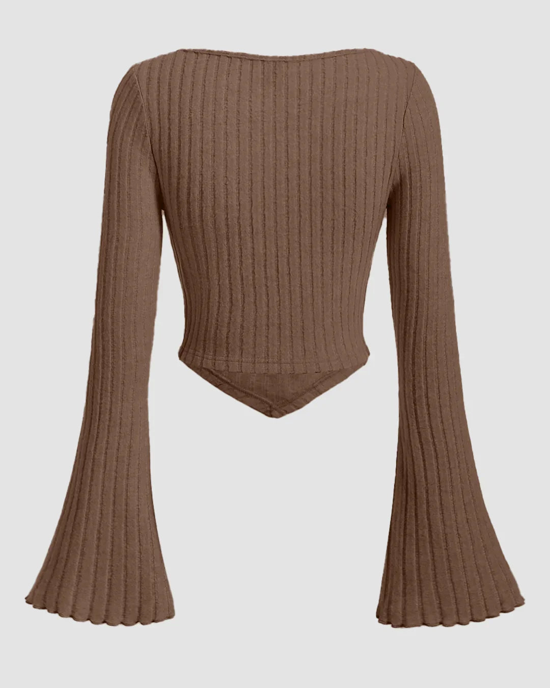 Ruched Front Square Neck Full Sleeve Top in Smokey Brown