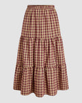 Tiered Gingham Maxi Skirt With Elastic Waist