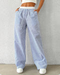Rise Striped Drawstring Wide-Leg Trouser