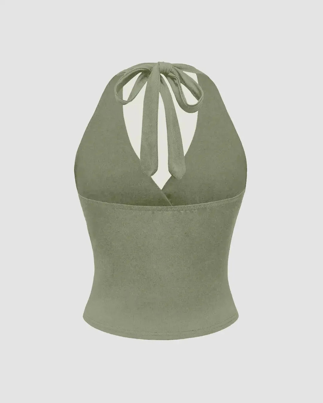 Halter Tie Waist Ruched Fitted Chic Glamour Herbal Green Tank Top