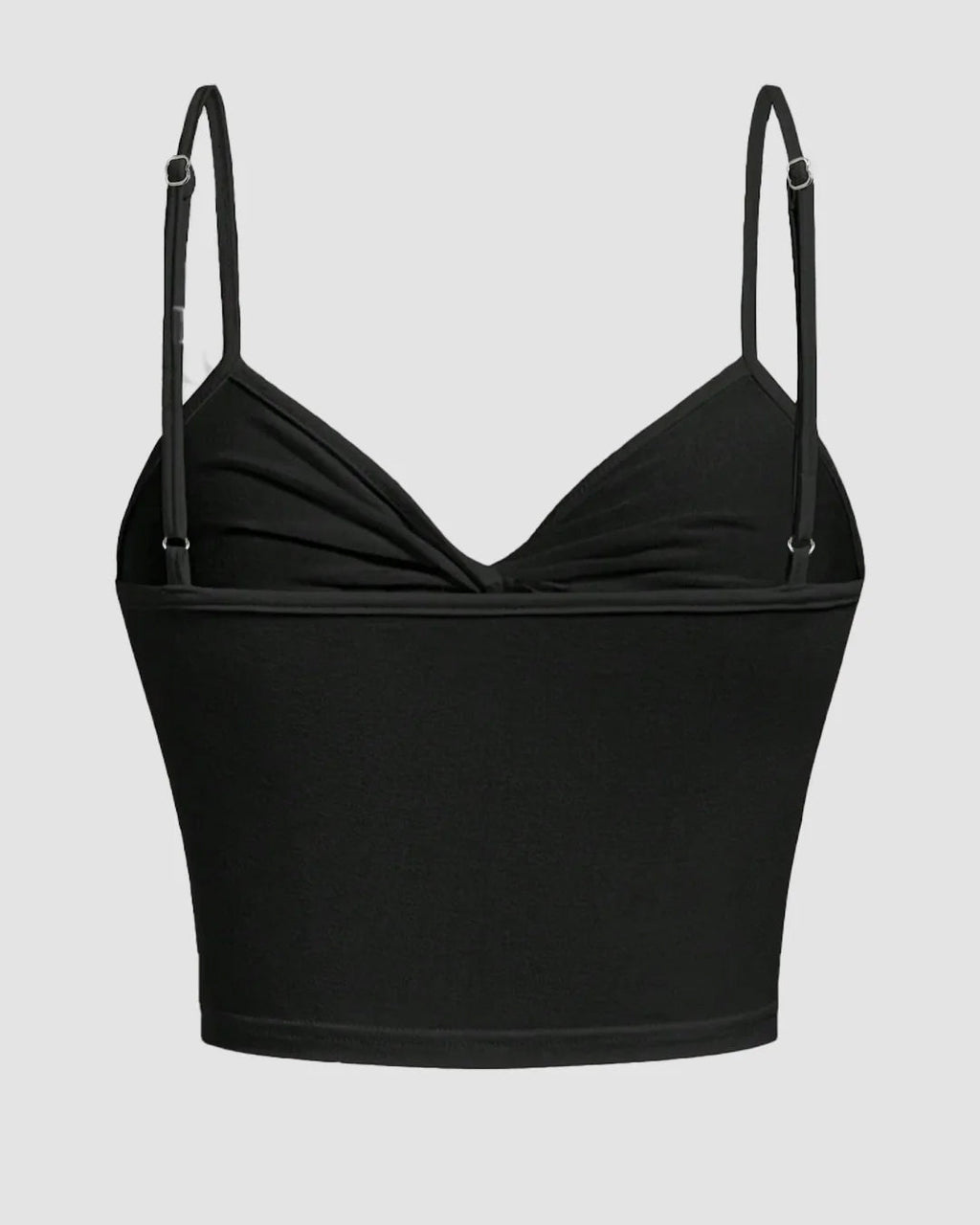 V Neck Twist Front Ruched Cami Top in Black