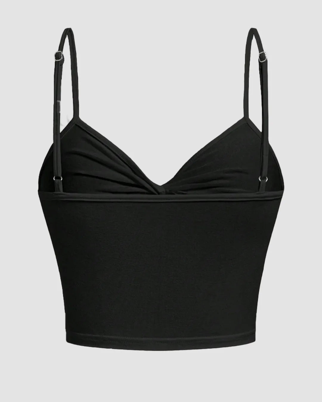 V Neck Twist Front Ruched Cami Top in Black