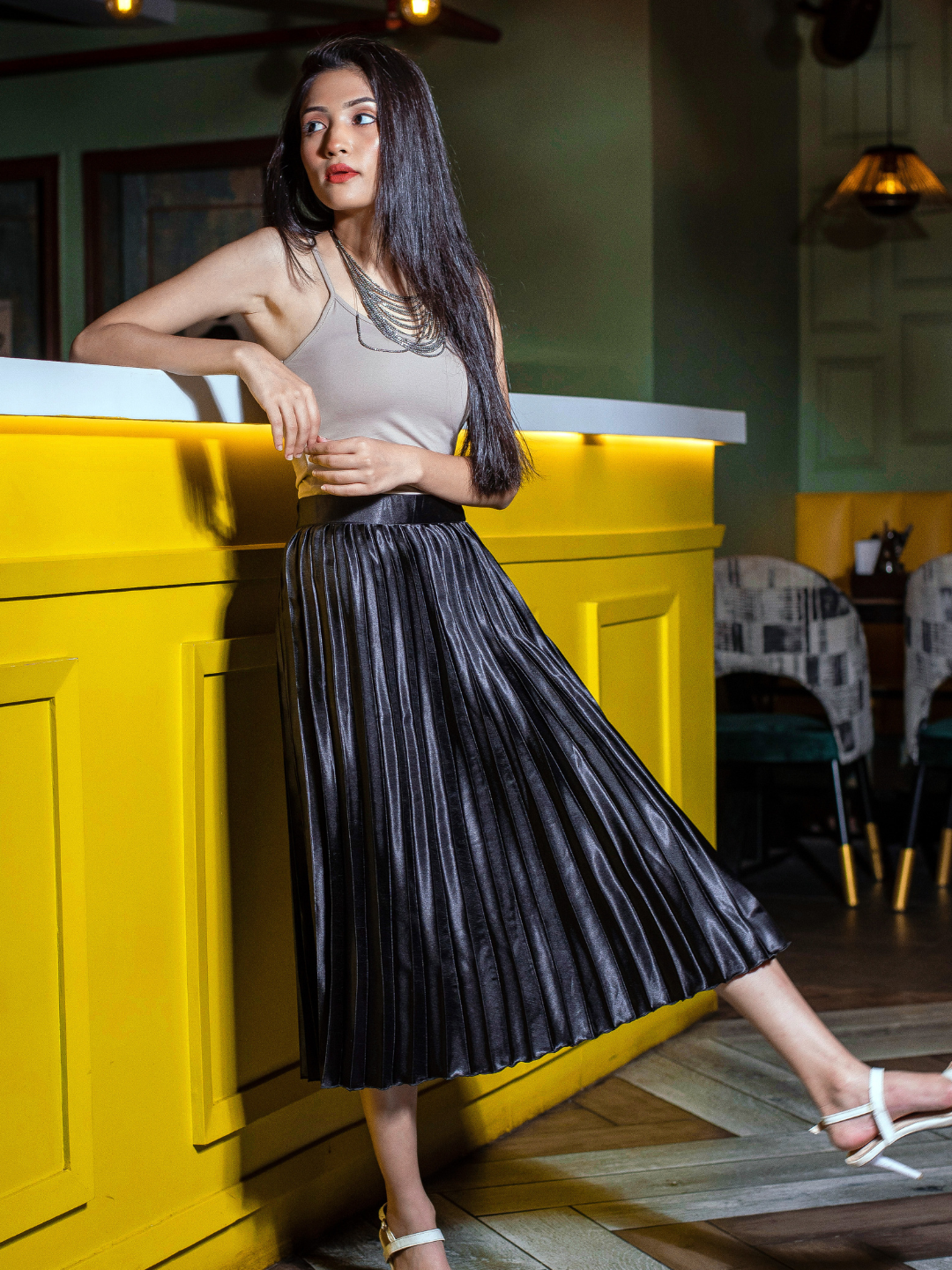 Pleated Midi Skirt - Pinkkup