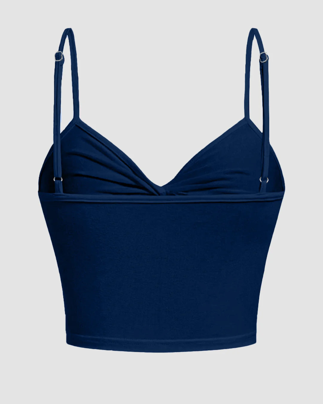 V Neck Twist Front Ruched Cami Top in Navy Blue