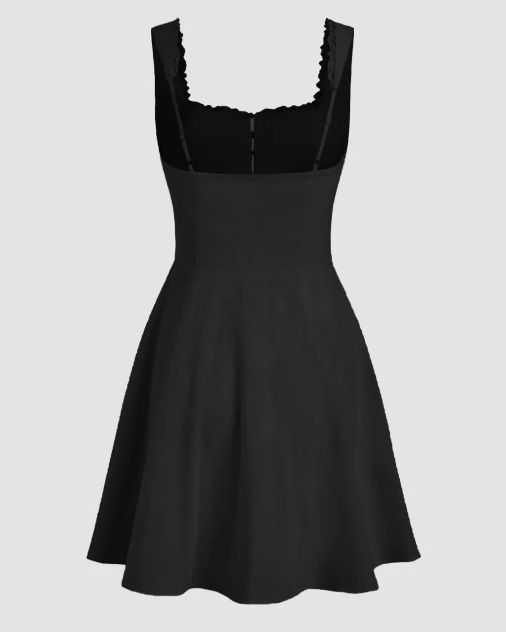 Square Neck Fit & Flare A-Line Mini Dress in Black