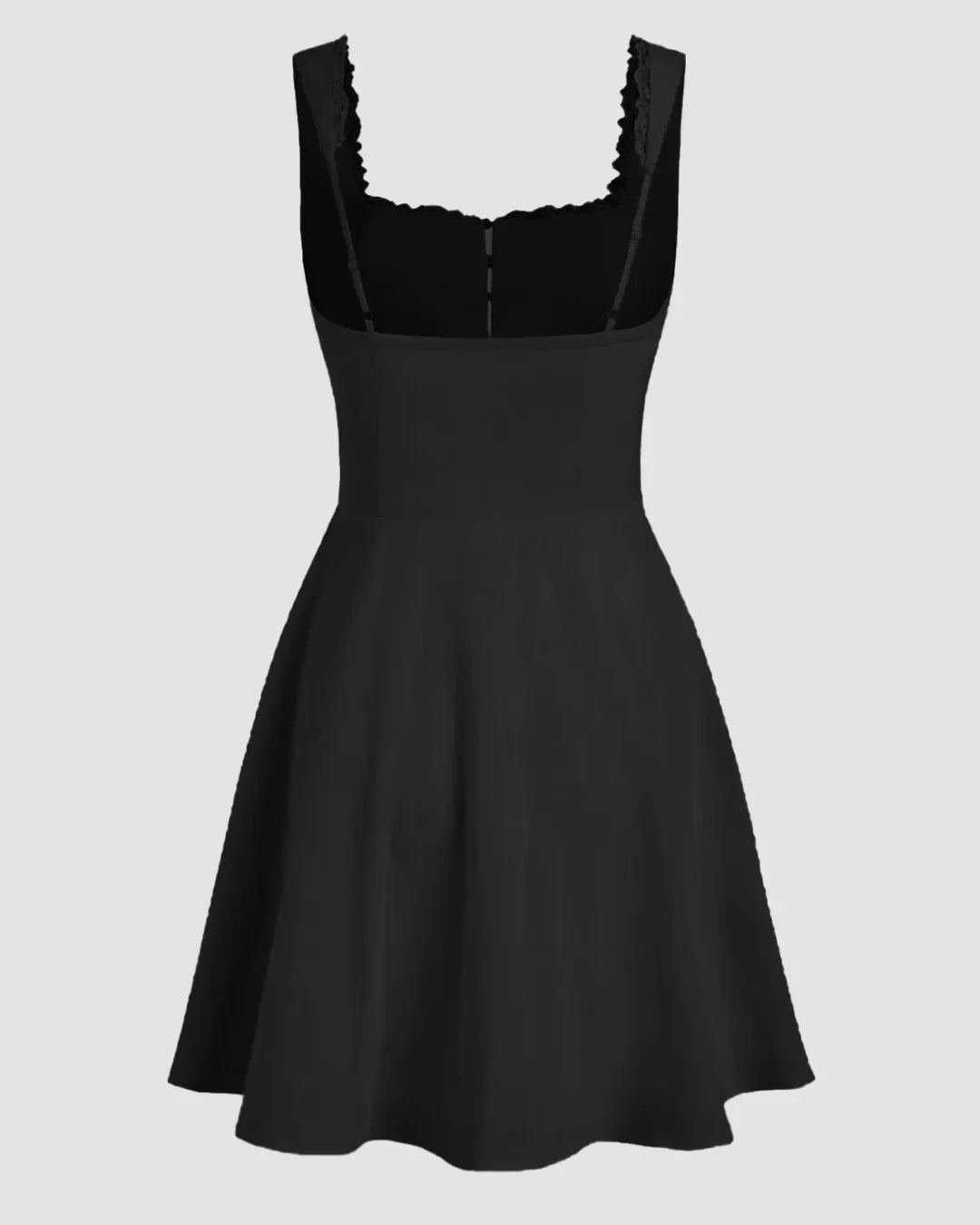 Square Neck Fit & Flare A-Line Mini Dress in Black
