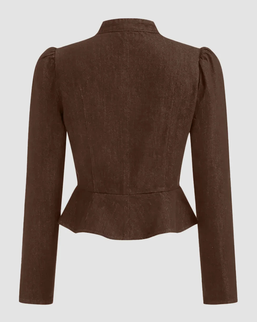 High Neck Button Down Denim Full Sleeve Top in Chocolate Fondae