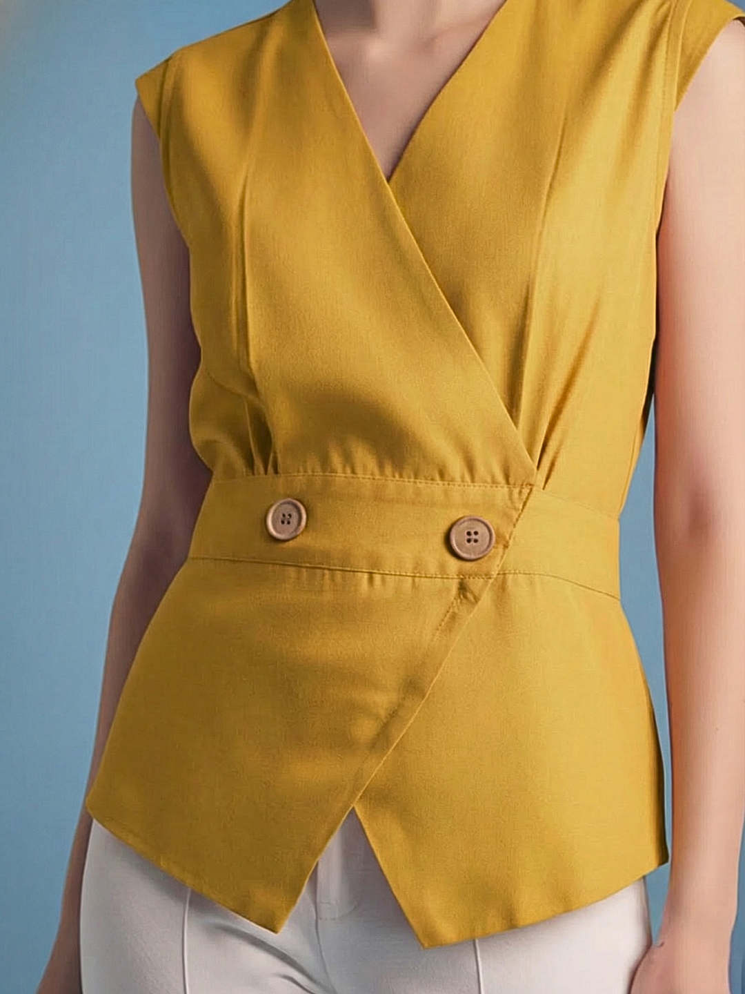 Sleeveless Pure Linen Wrap Vest