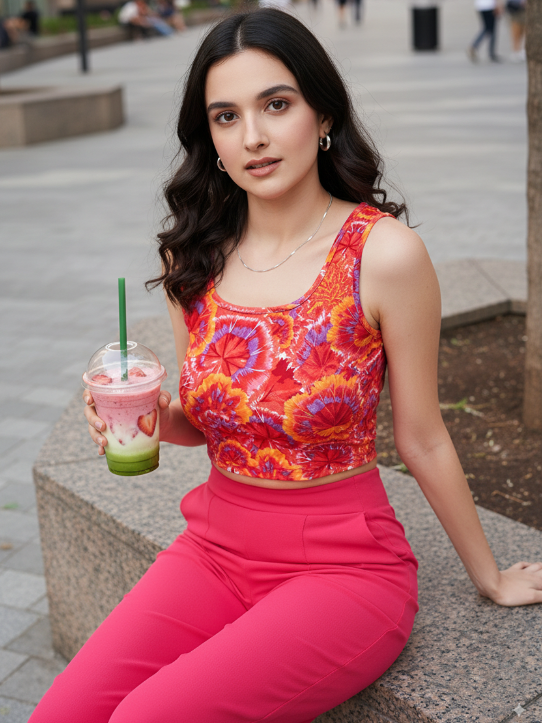 Cotton Stretchable Basic Round Neck Crop Top - Pinkkup