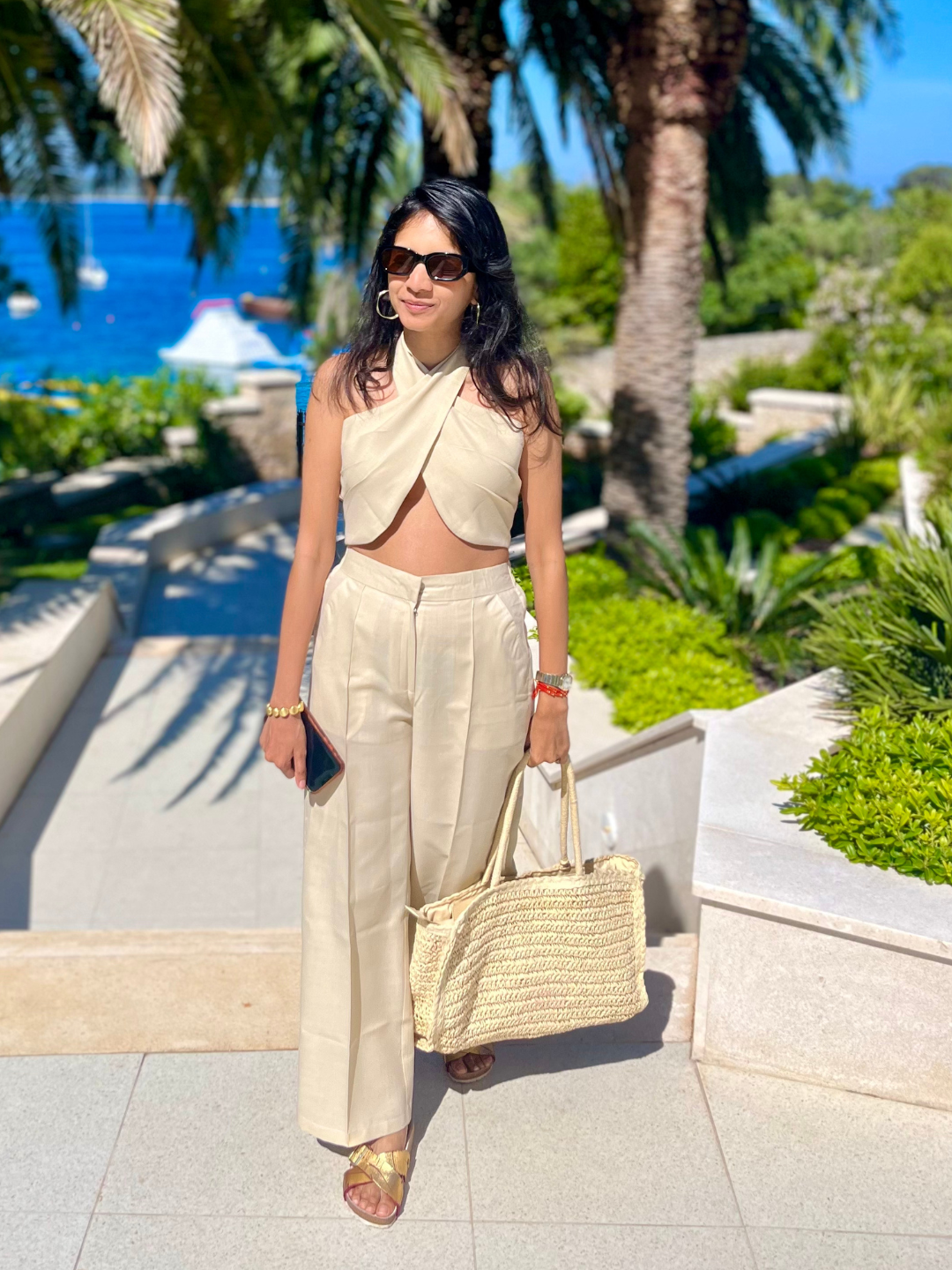 Halter Neck Linen Top With Pants - Pinkkup