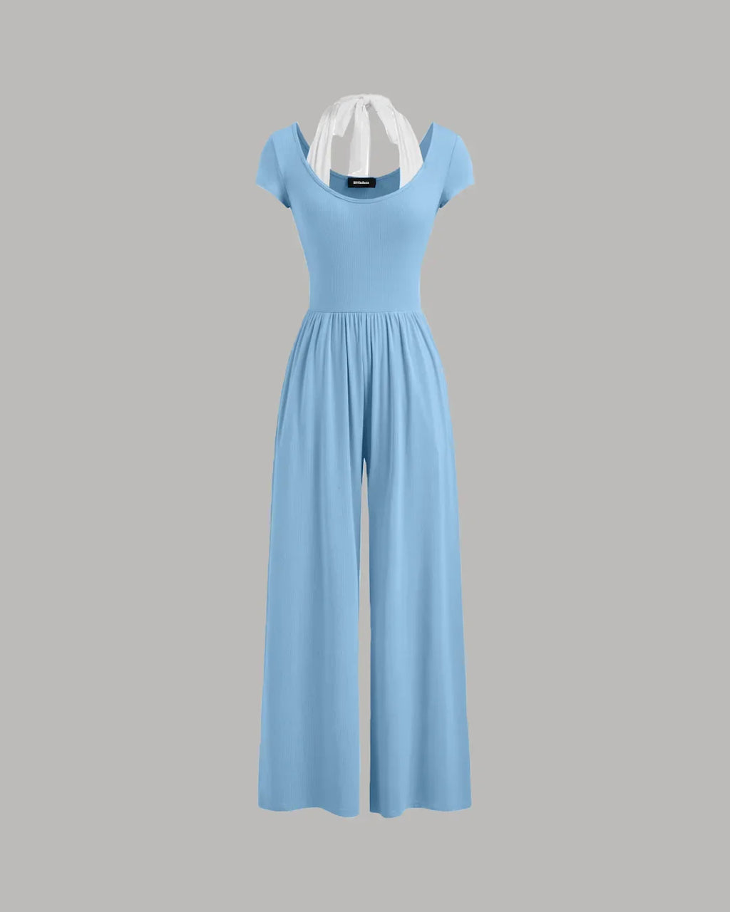 Cap Sleeve Tie Back Jumpsuit with White Inner Layer in Powder Blue