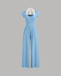 Cap Sleeve Tie Back Jumpsuit with White Inner Layer in Powder Blue