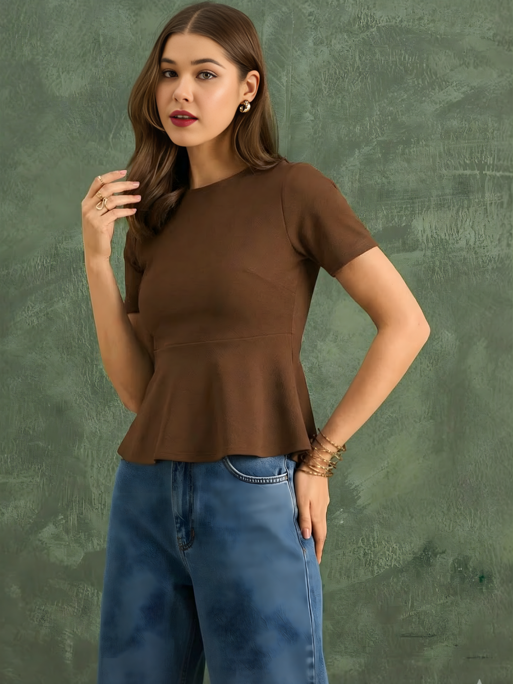 Stretchable Half Sleeve Peplum Top