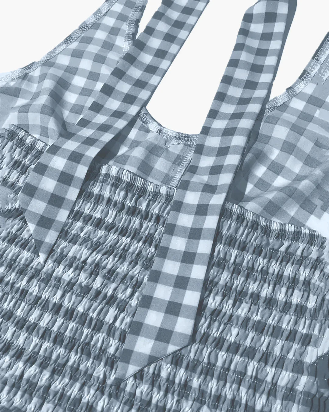 Blue Gingham Halter Neck Tie-Back Crop Top