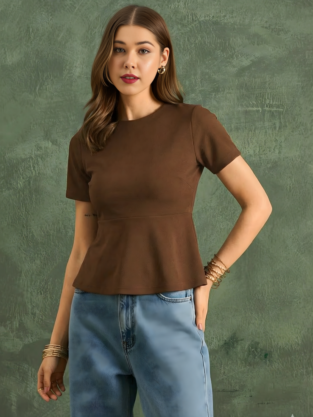 Stretchable Half Sleeve Peplum Top - Pinkkup