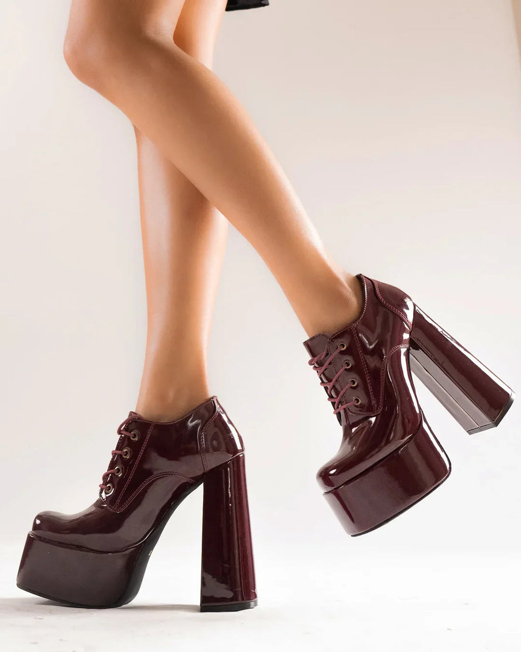 Chunky High Platform Ankle Heel Boots in Cherry