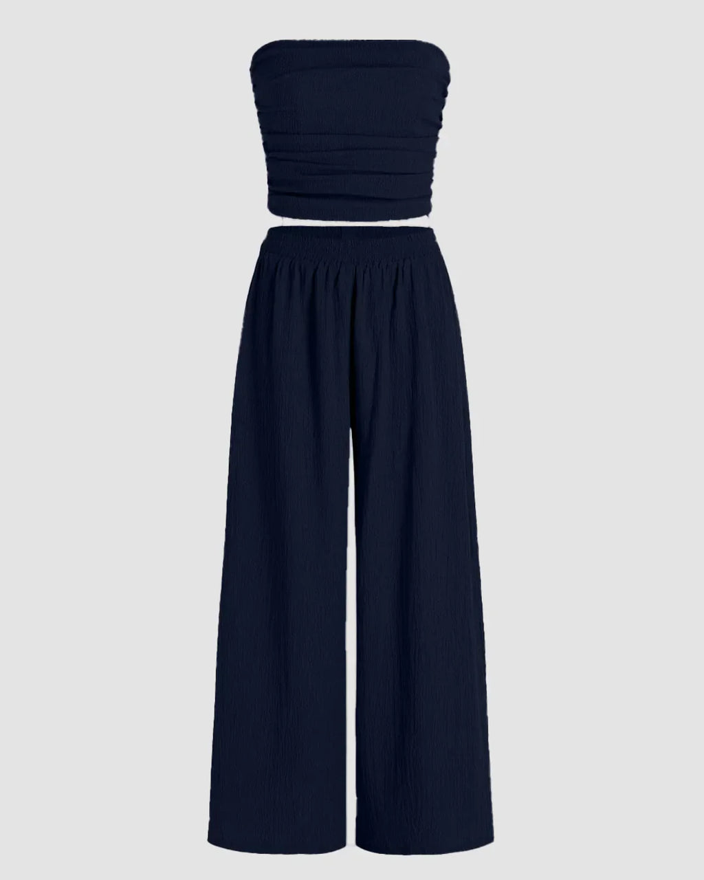 Off Shoulder Crop Top And Wide Leg Pant In Navy Blue